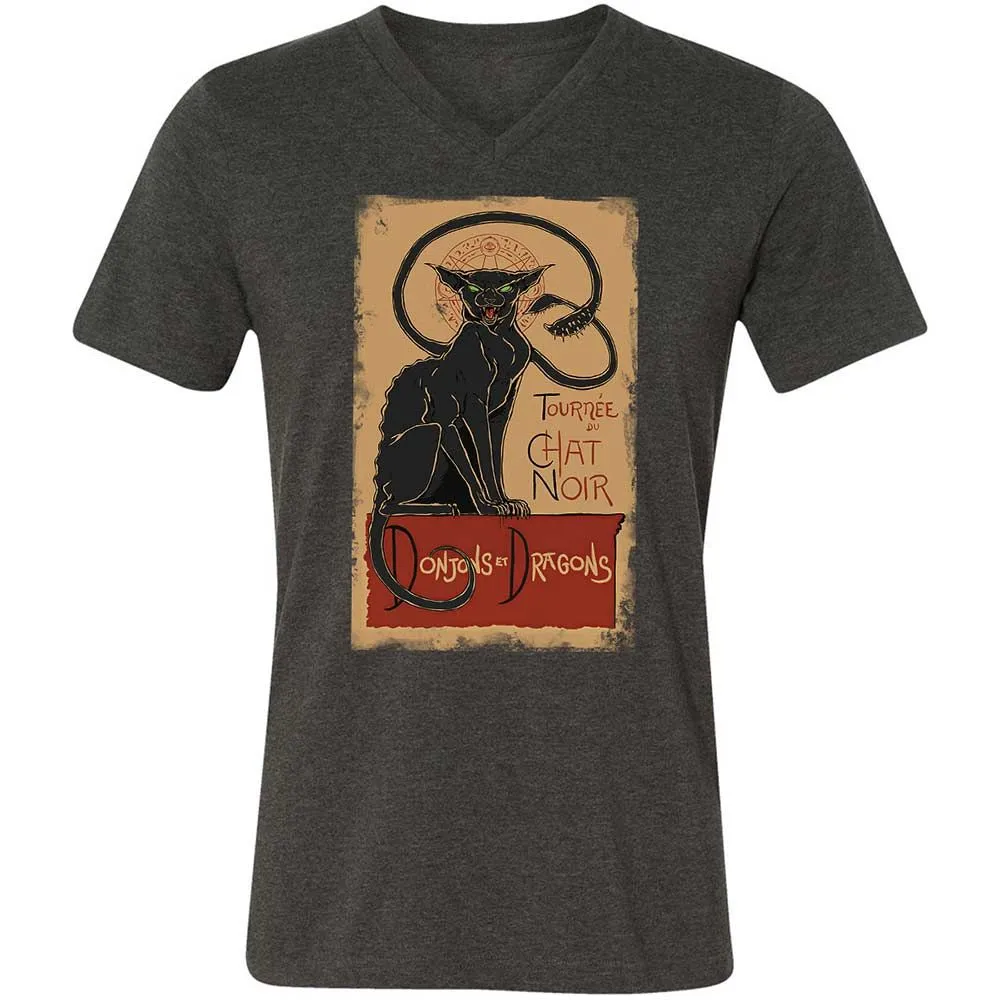 Tournee Du Chat Noir Unisex V-Neck T-Shirt - Dark Grey Heather - 9