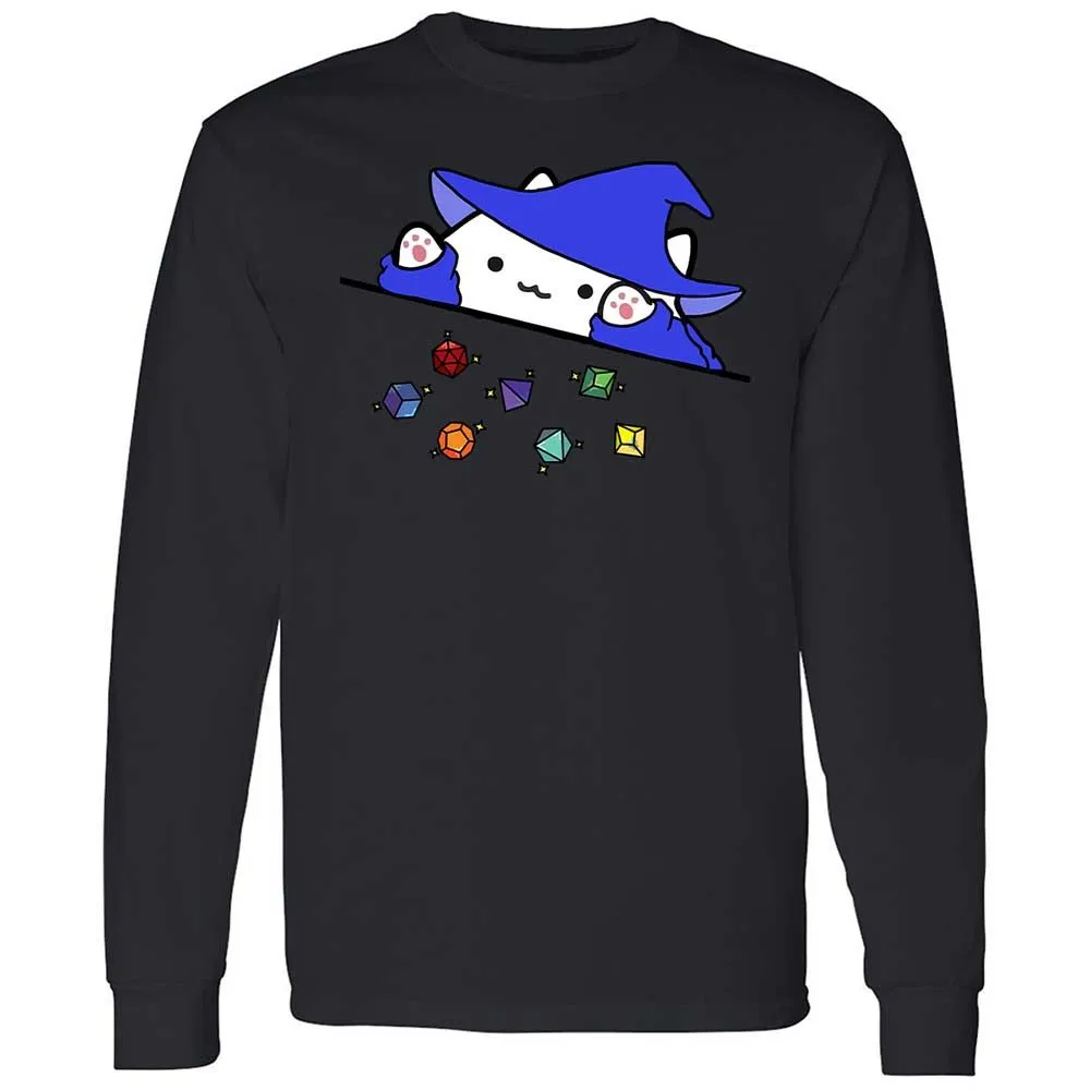Cat Throws Dices Long Sleeve T-Shirt - Black - 12