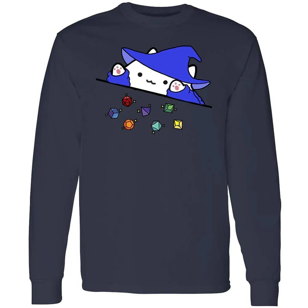 Cat Throws Dices Long Sleeve T-Shirt - Navy - 13