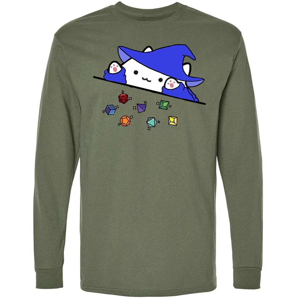Cat Throws Dices Long Sleeve T-Shirt - Military Green - 19