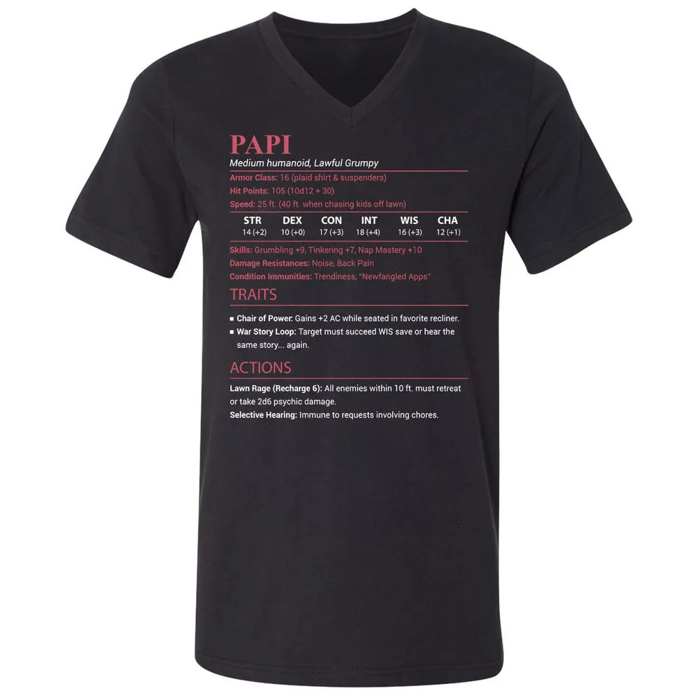 Papi Stats Unisex V-Neck T-Shirt - Black - 1