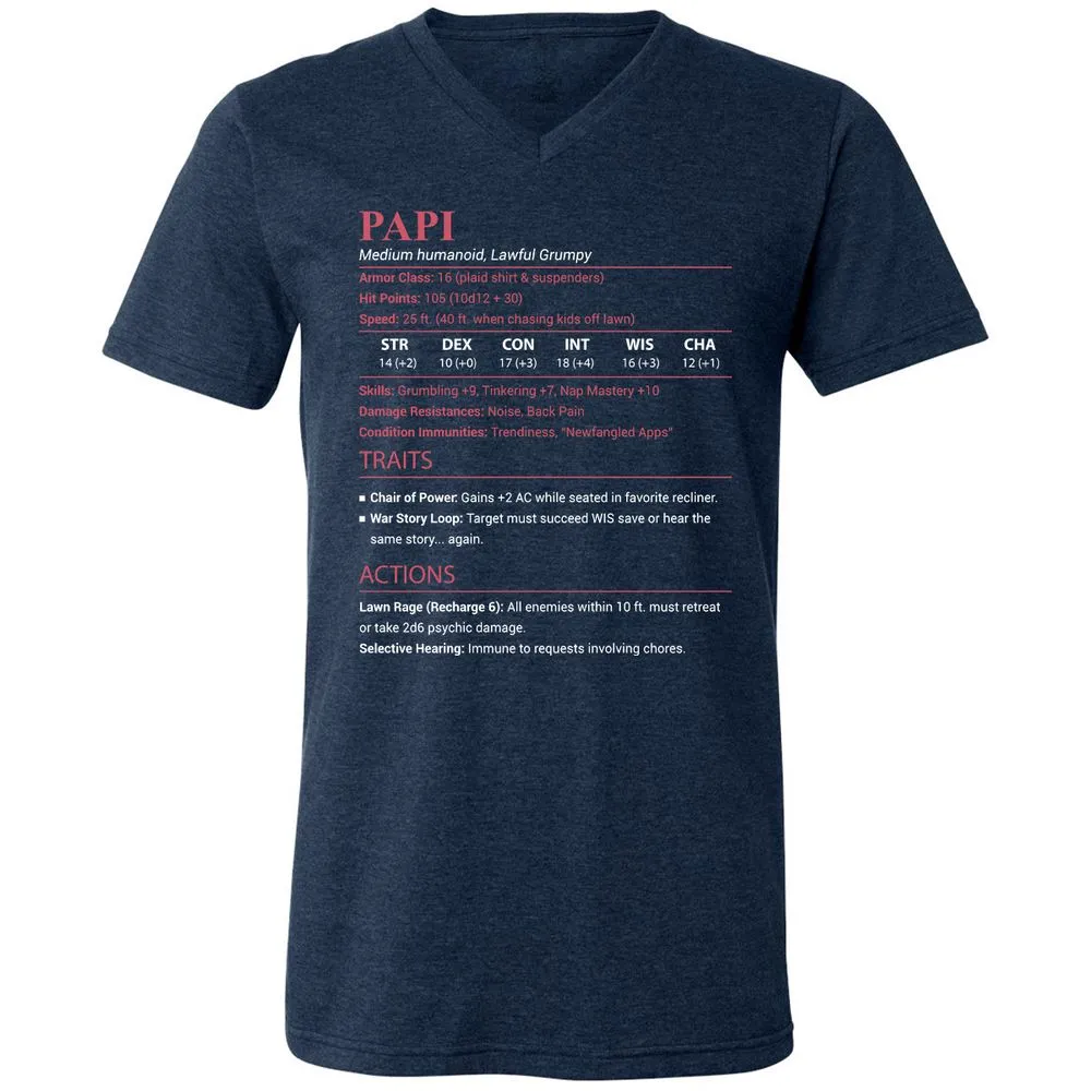 Papi Stats Unisex V-Neck T-Shirt - Heather Navy - 3