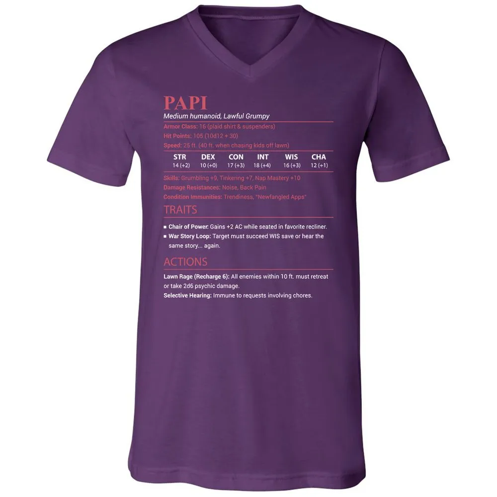 Papi Stats Unisex V-Neck T-Shirt - Team Purple - 10