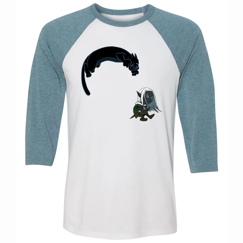 Drizzt and Guenhwyvar Unisex 3/4 Baseball Tee - White/Denim - 3