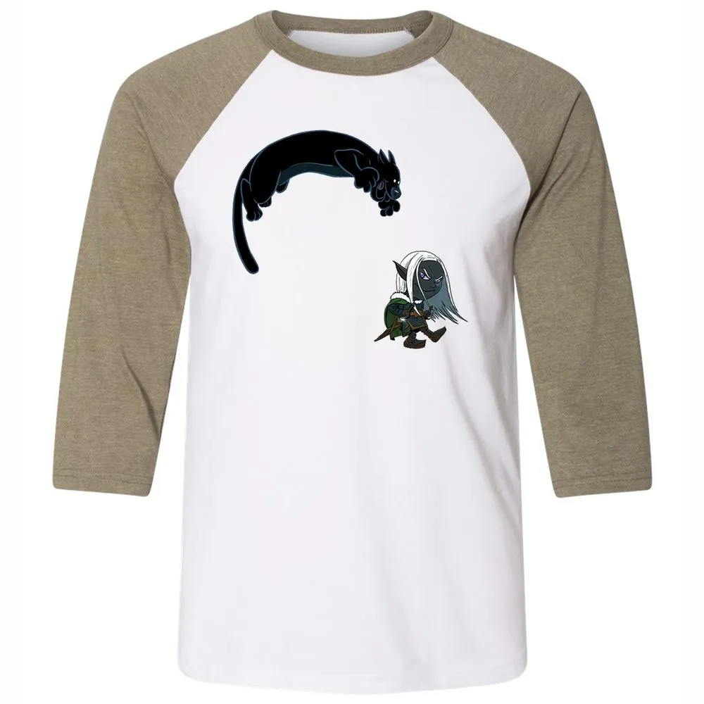 Drizzt and Guenhwyvar Unisex 3/4 Baseball Tee - White/Heather Olive - 4