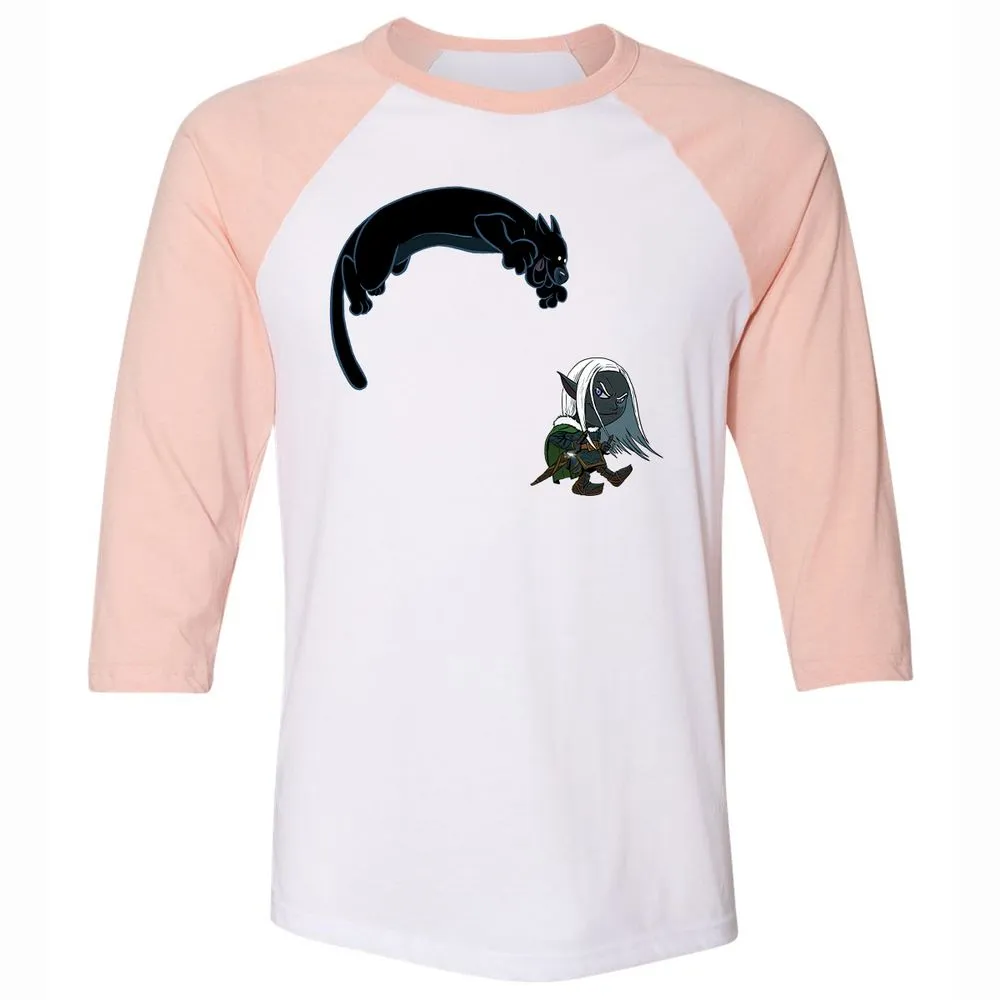 Drizzt and Guenhwyvar Unisex 3/4 Baseball Tee - White/Heather Peach - 5