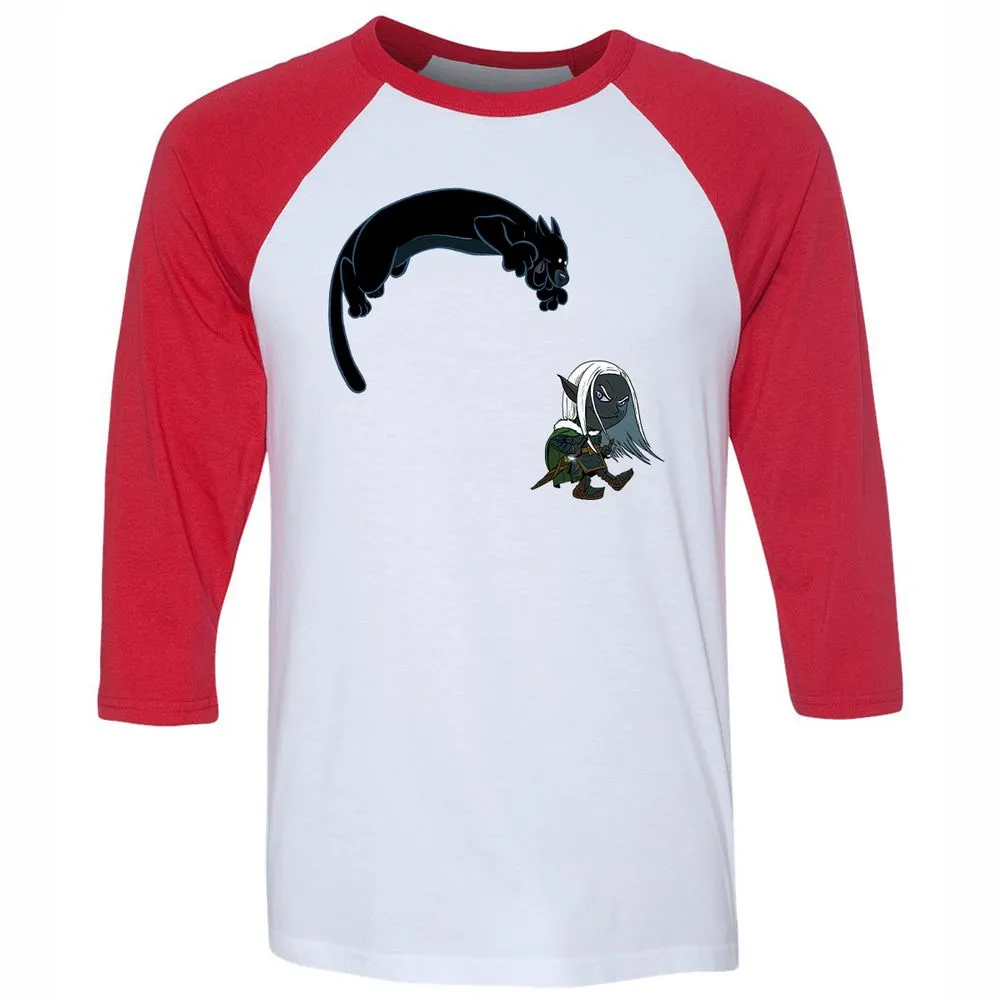 Drizzt and Guenhwyvar Unisex 3/4 Baseball Tee - White/Red - 9