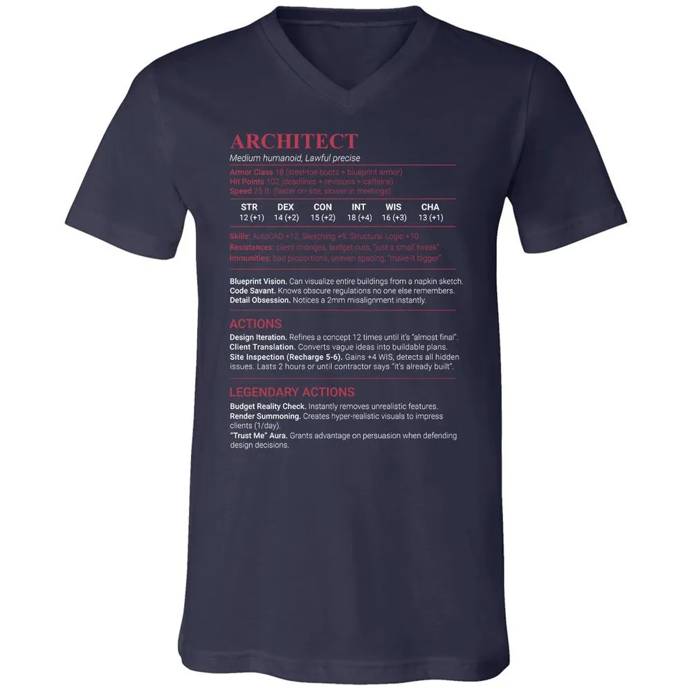 Architect Stats Unisex V-Neck T-Shirt - Navy - 2