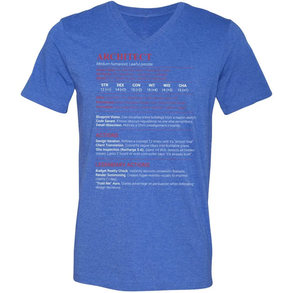Architect Stats Unisex V-Neck T-Shirt - Heather True Royal - 5