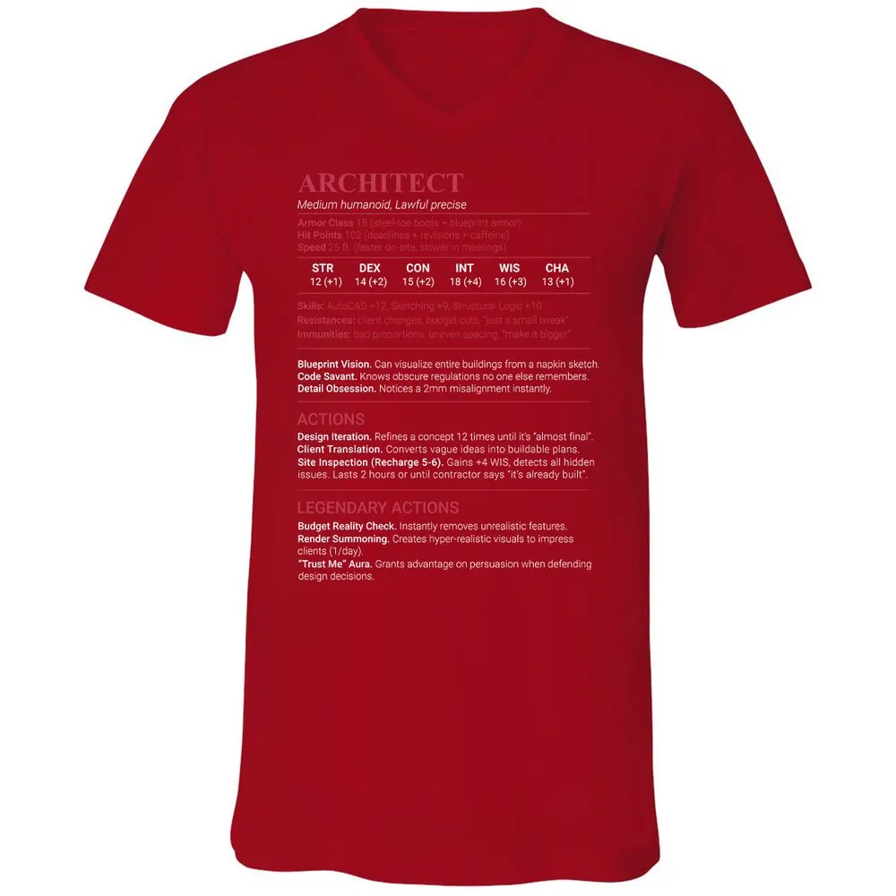 Architect Stats Unisex V-Neck T-Shirt - Red - 6