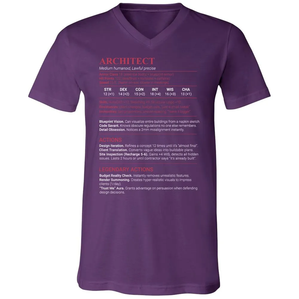 Architect Stats Unisex V-Neck T-Shirt - Team Purple - 10