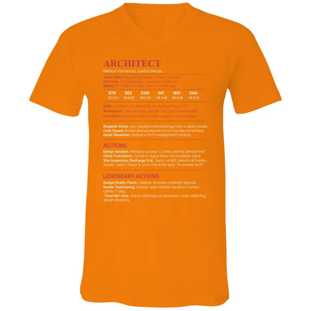 Architect Stats Unisex V-Neck T-Shirt - Orange - 12