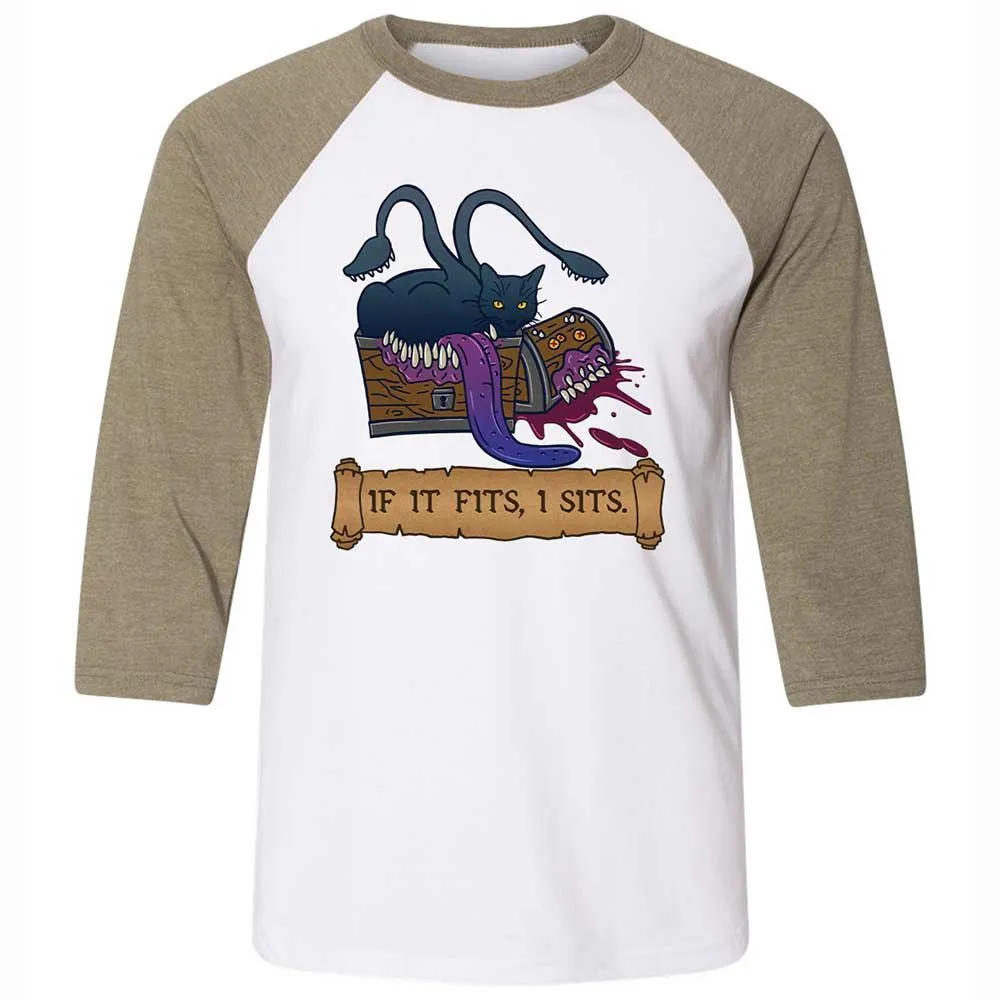 If It Fits I Sits Unisex 3/4 Baseball Tee - White/Heather Olive - 4