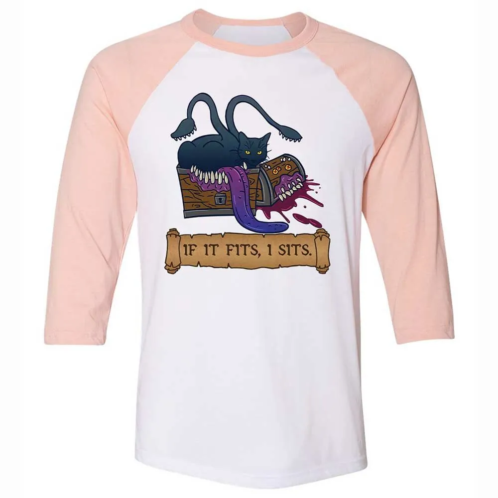 If It Fits I Sits Unisex 3/4 Baseball Tee - White/Heather Peach - 5