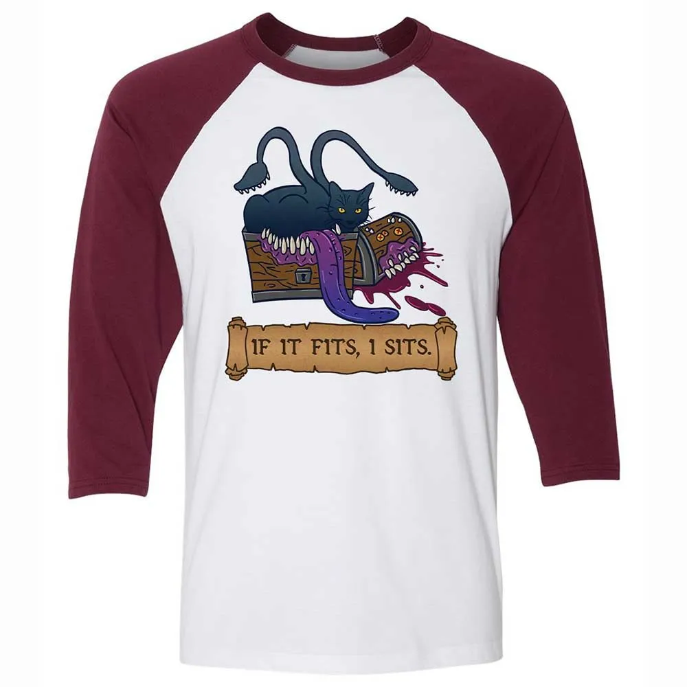 If It Fits I Sits Unisex 3/4 Baseball Tee - White/Maroon - 7
