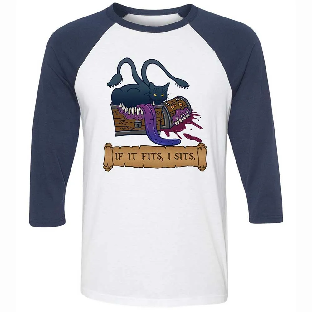 If It Fits I Sits Unisex 3/4 Baseball Tee - White/Navy - 8