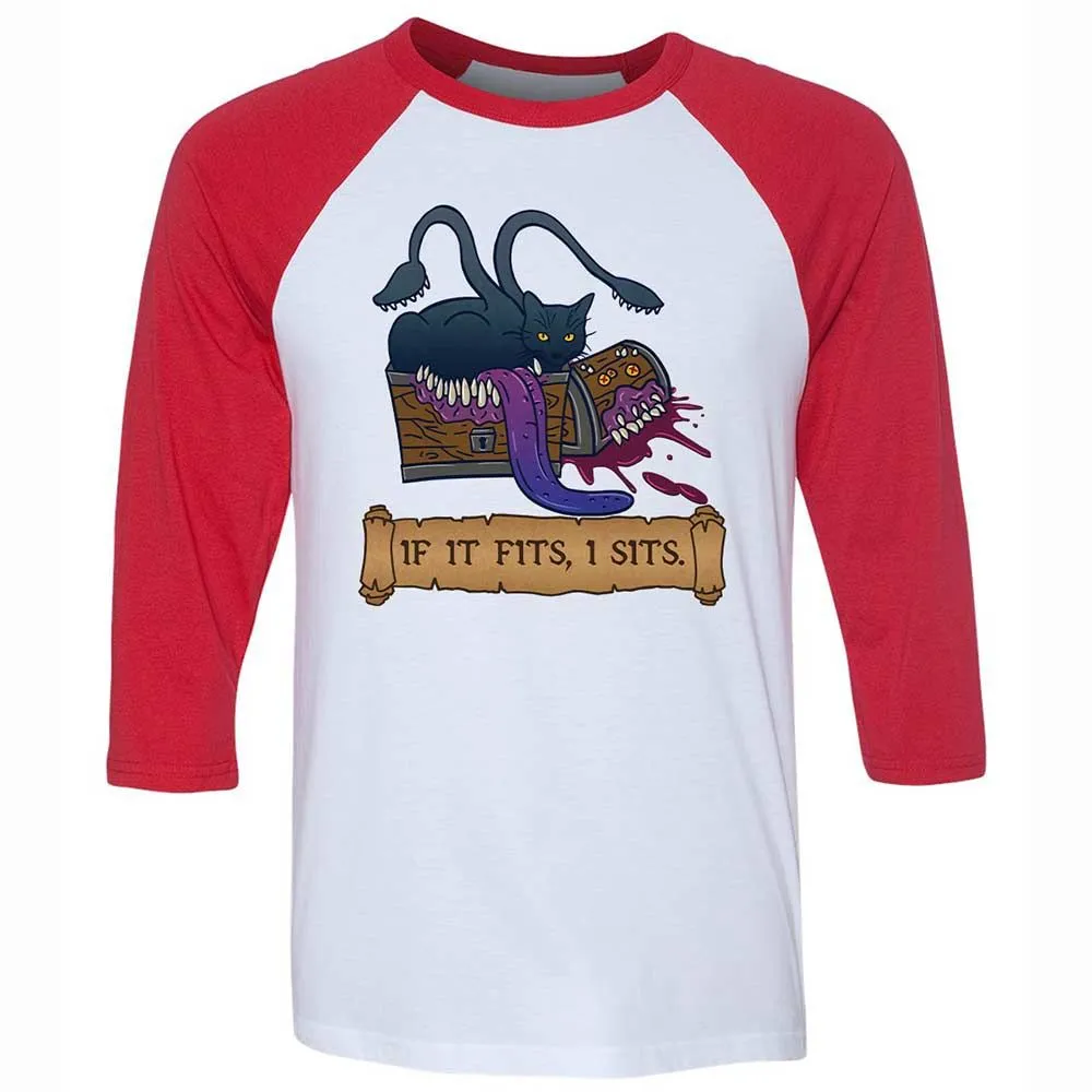 If It Fits I Sits Unisex 3/4 Baseball Tee - White/Red - 9