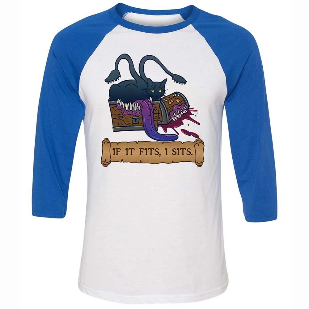 If It Fits I Sits Unisex 3/4 Baseball Tee - White/True Royal - 10