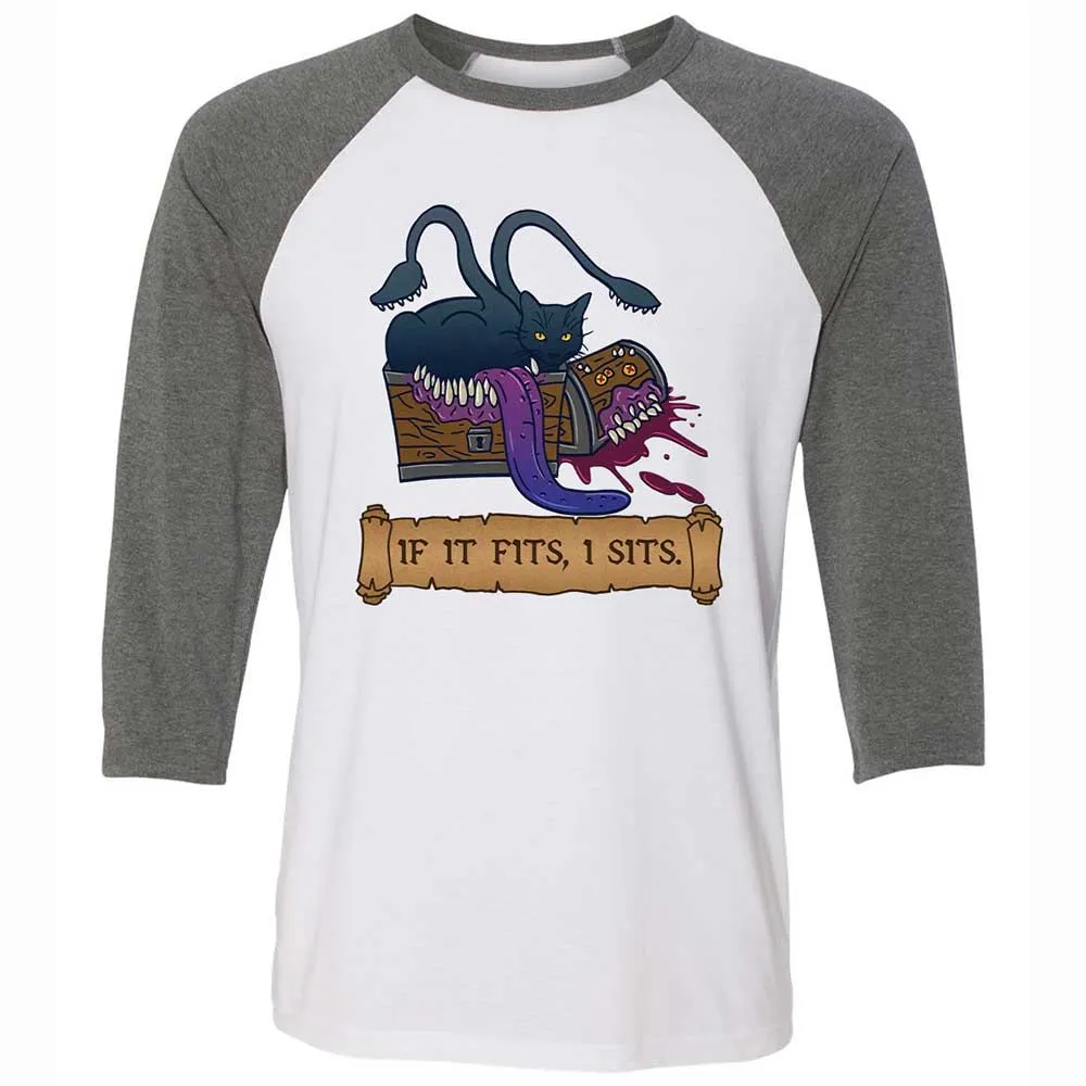 If It Fits I Sits Unisex 3/4 Baseball Tee - White/Deep Heather - 11
