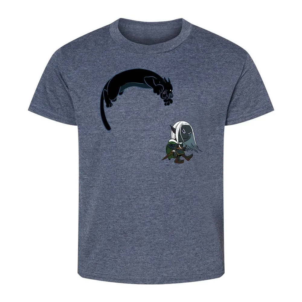 Drizzt and Guenhwyvar Kids T-Shirt - Heather Navy - 15