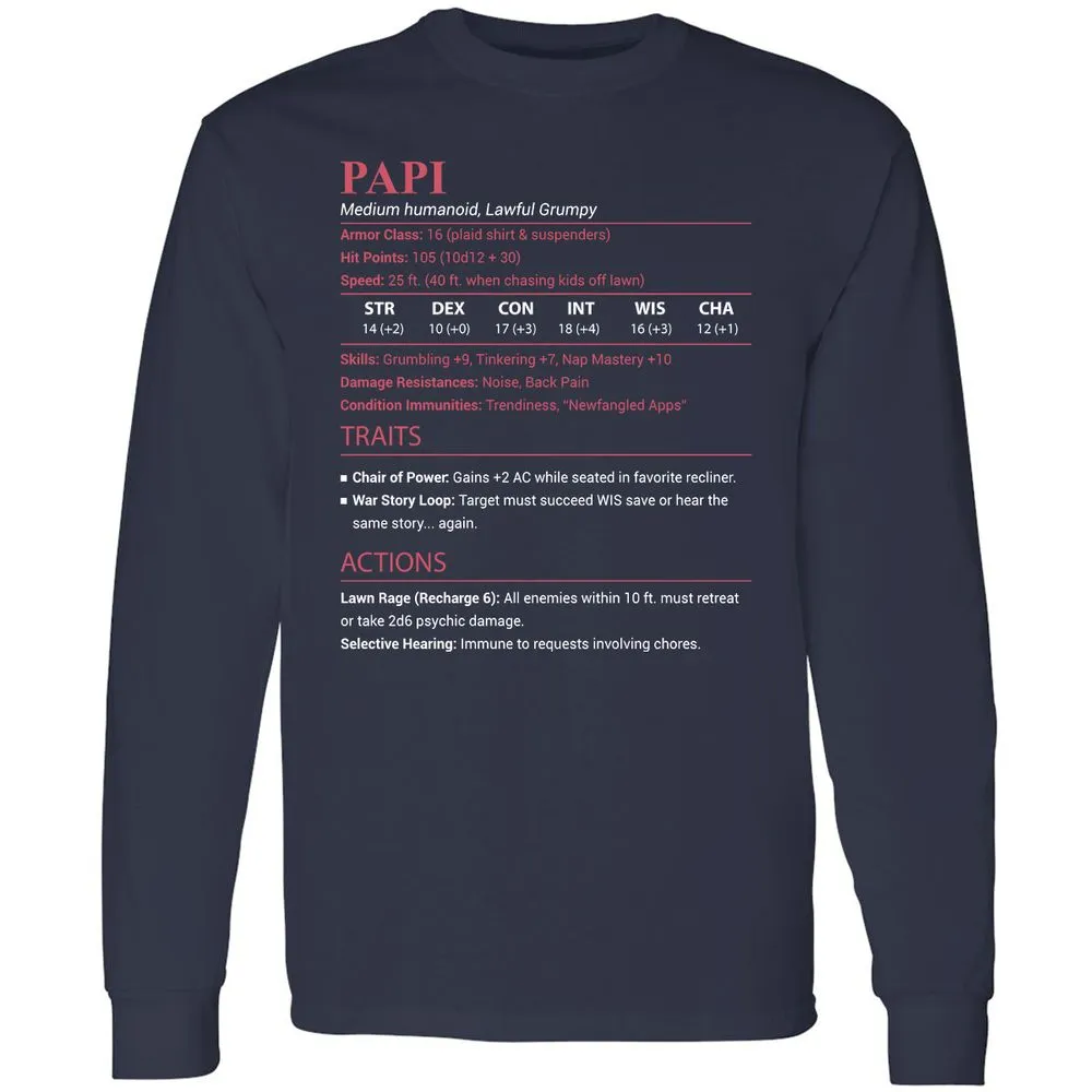 Papi Stats Long Sleeve T-Shirt - Navy - 2