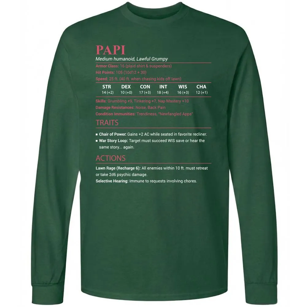 Papi Stats Long Sleeve T-Shirt - Forest Green - 4