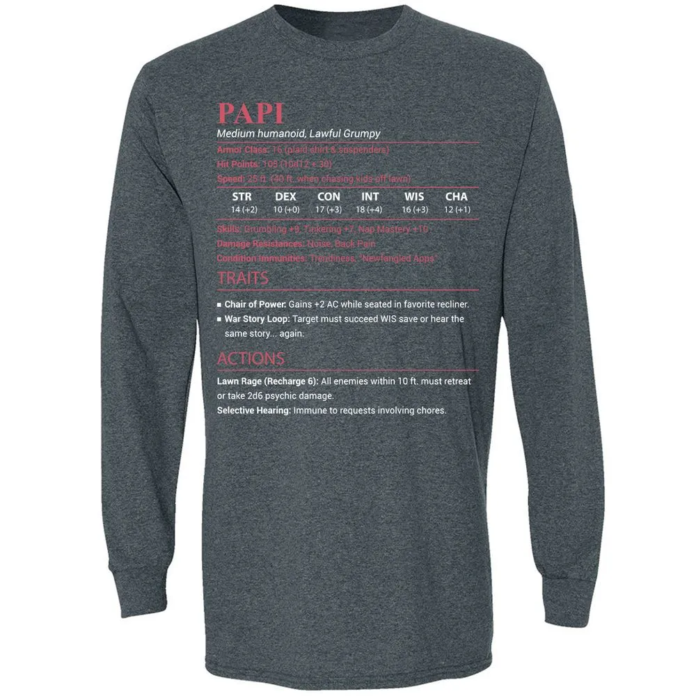 Papi Stats Long Sleeve T-Shirt - Dark Heather - 5