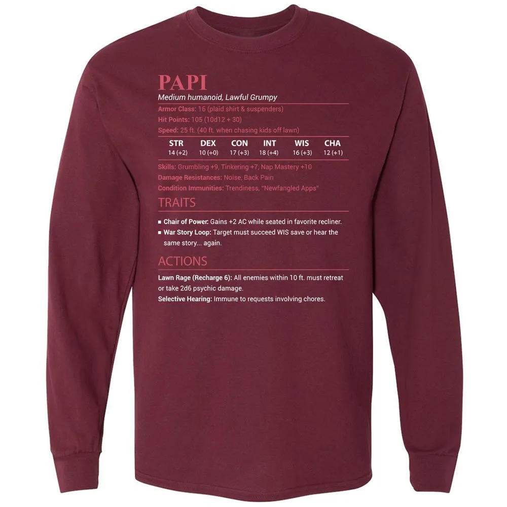 Papi Stats Long Sleeve T-Shirt - Maroon - 6
