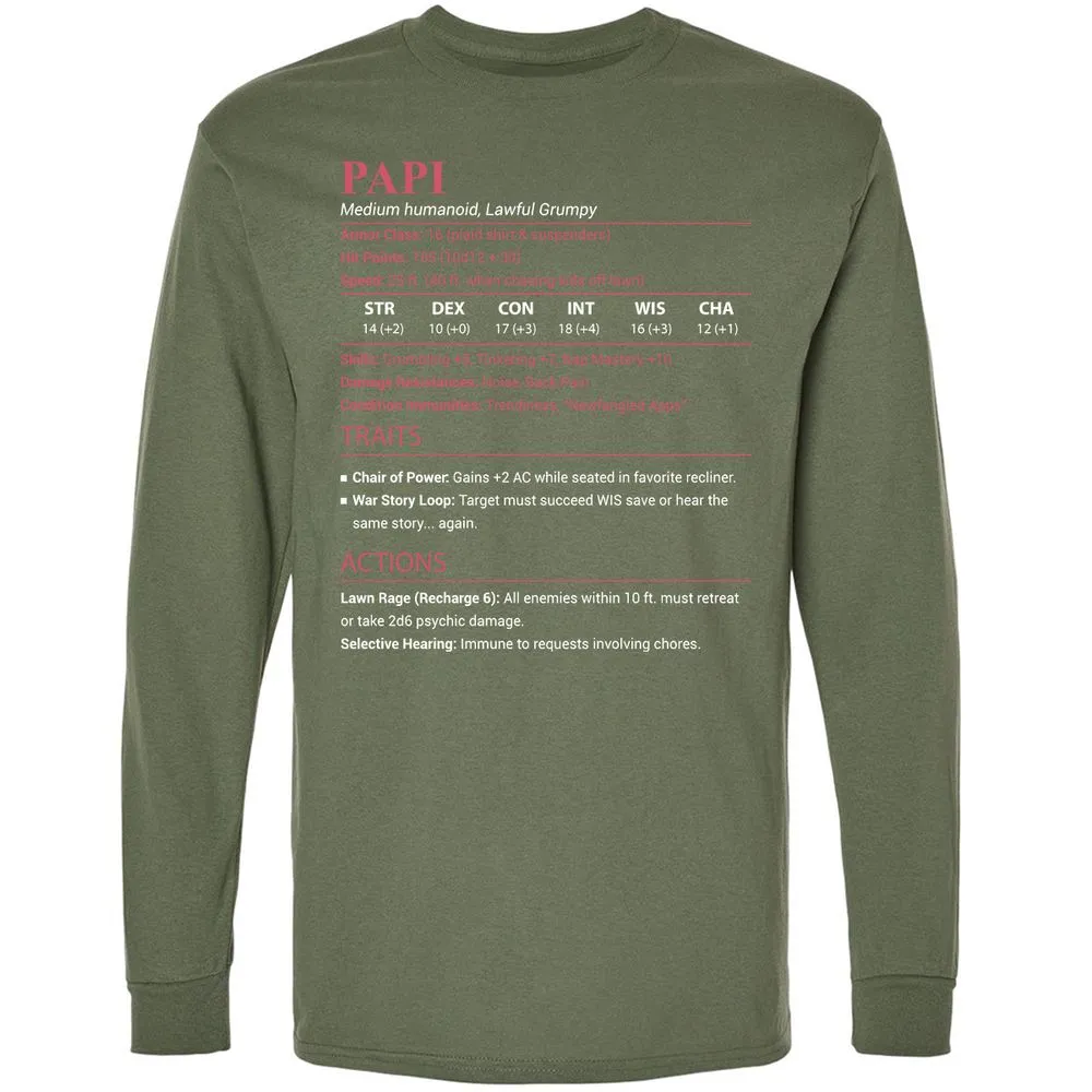 Papi Stats Long Sleeve T-Shirt - Military Green - 9
