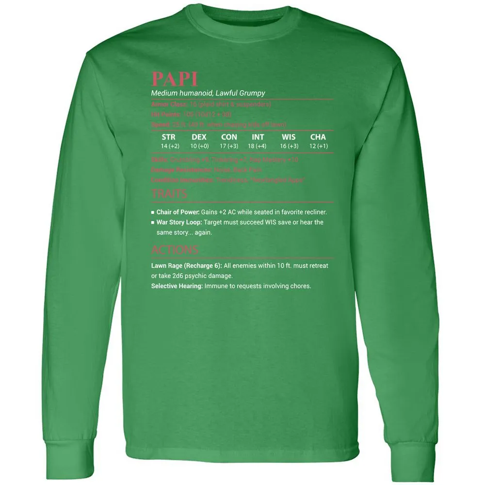 Papi Stats Long Sleeve T-Shirt - Irish Green - 10