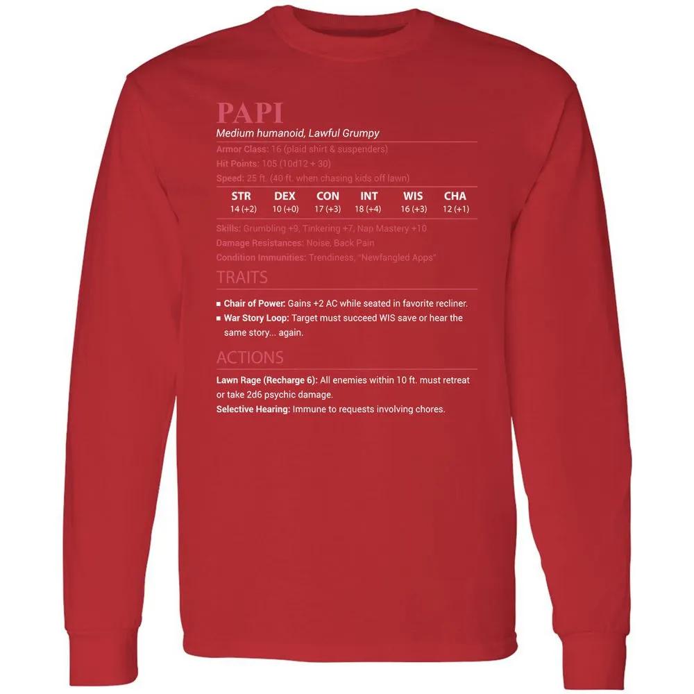Papi Stats Long Sleeve T-Shirt - Red - 11