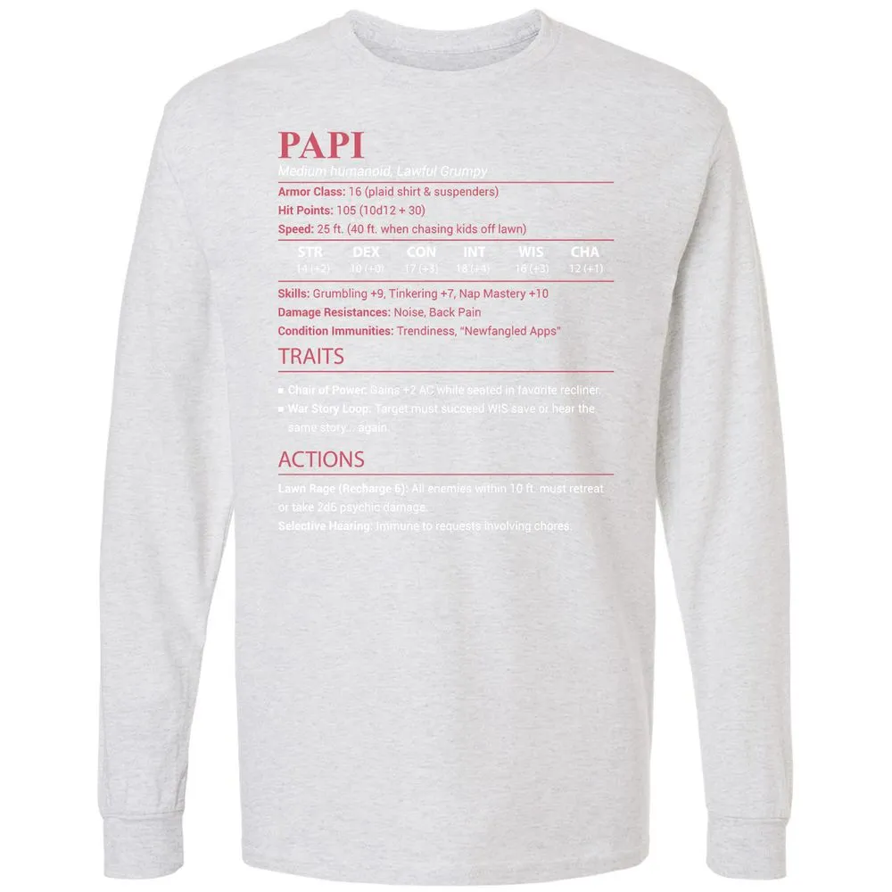Papi Stats Long Sleeve T-Shirt - Ash - 14
