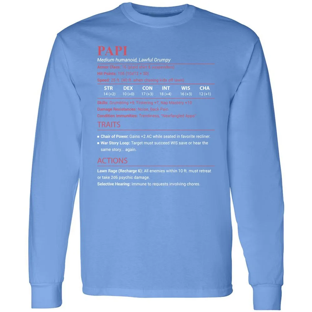 Papi Stats Long Sleeve T-Shirt - Carolina Blue - 15