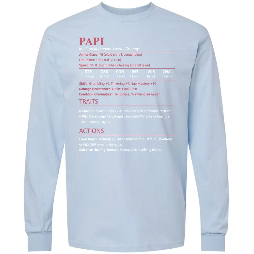 Papi Stats Long Sleeve T-Shirt - Light Blue - 18