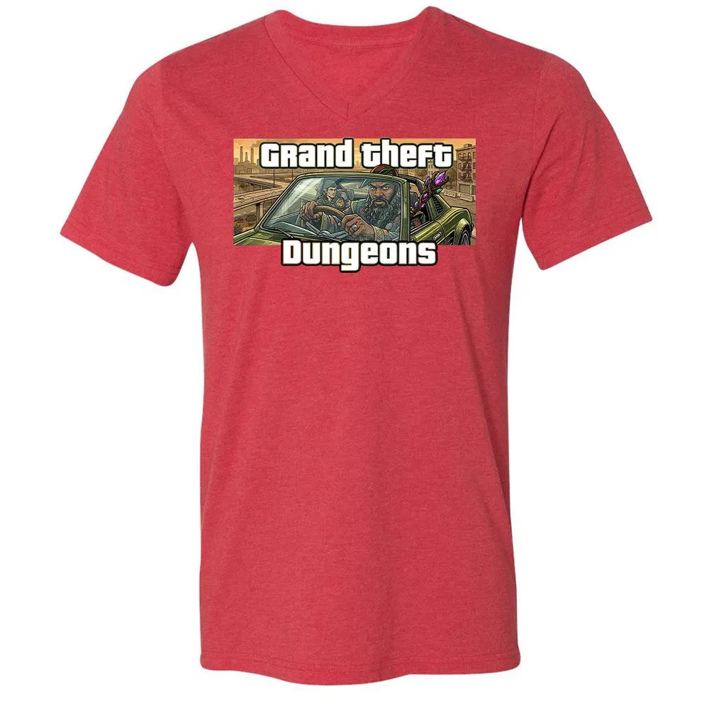 Grand Theft Dungeons Unisex V-Neck T-Shirt - Heather Red - 7