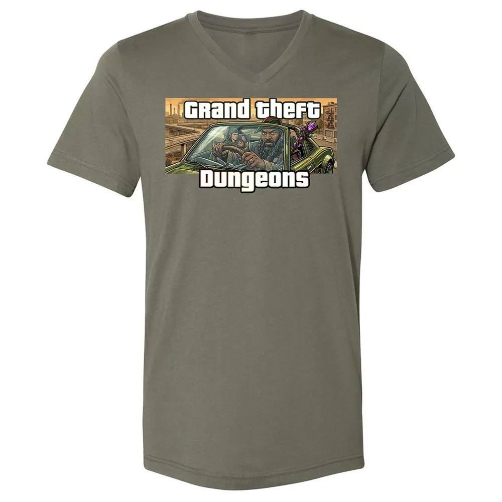 Grand Theft Dungeons Unisex V-Neck T-Shirt - Military Green - 11