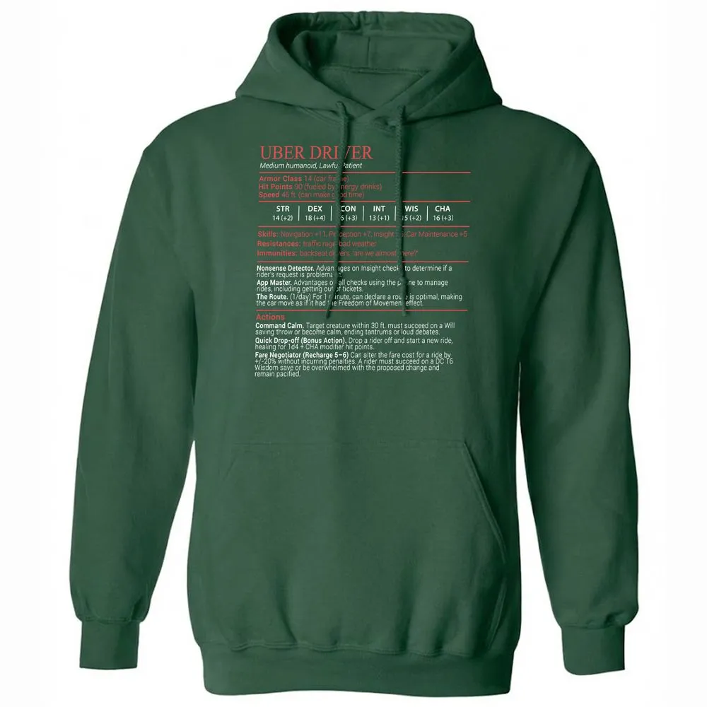 Uber Driver Stats Block Classic Unisex Hoodie - Forest Green - 3