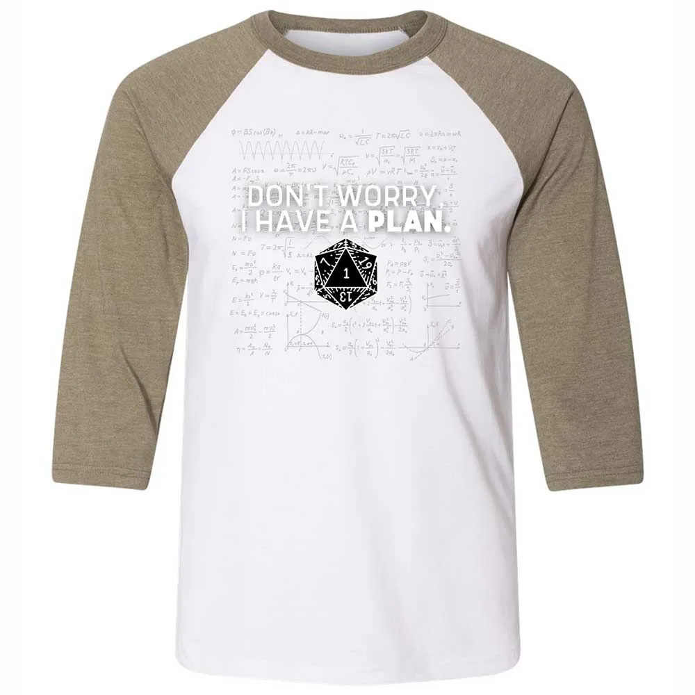 Dont Worry I Have A Plan Unisex 3/4 Baseball Tee - White/Heather Olive - 4