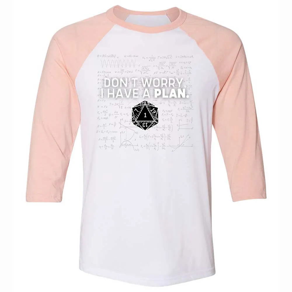 Dont Worry I Have A Plan Unisex 3/4 Baseball Tee - White/Heather Peach - 5