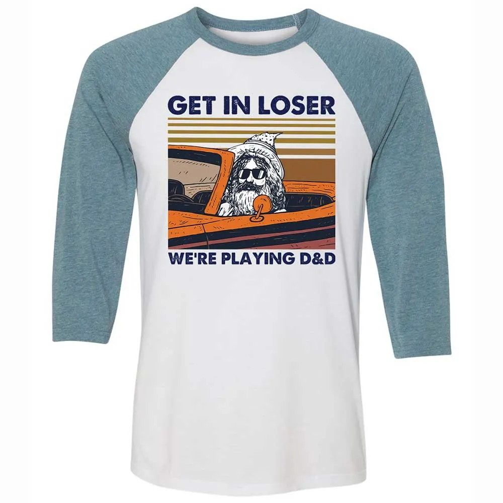 Get in Loser Unisex 3/4 Baseball Tee - White/Denim - 3