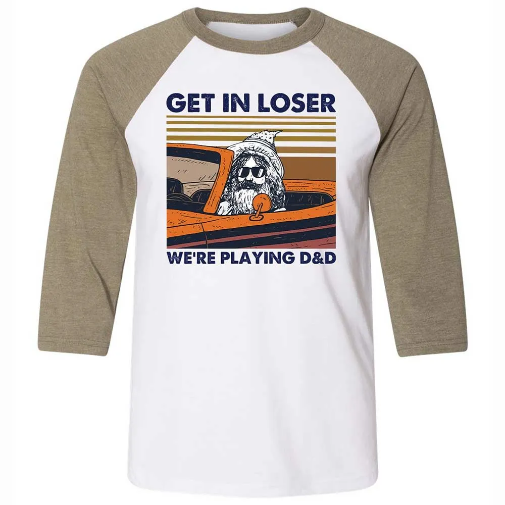 Get in Loser Unisex 3/4 Baseball Tee - White/Heather Olive - 4