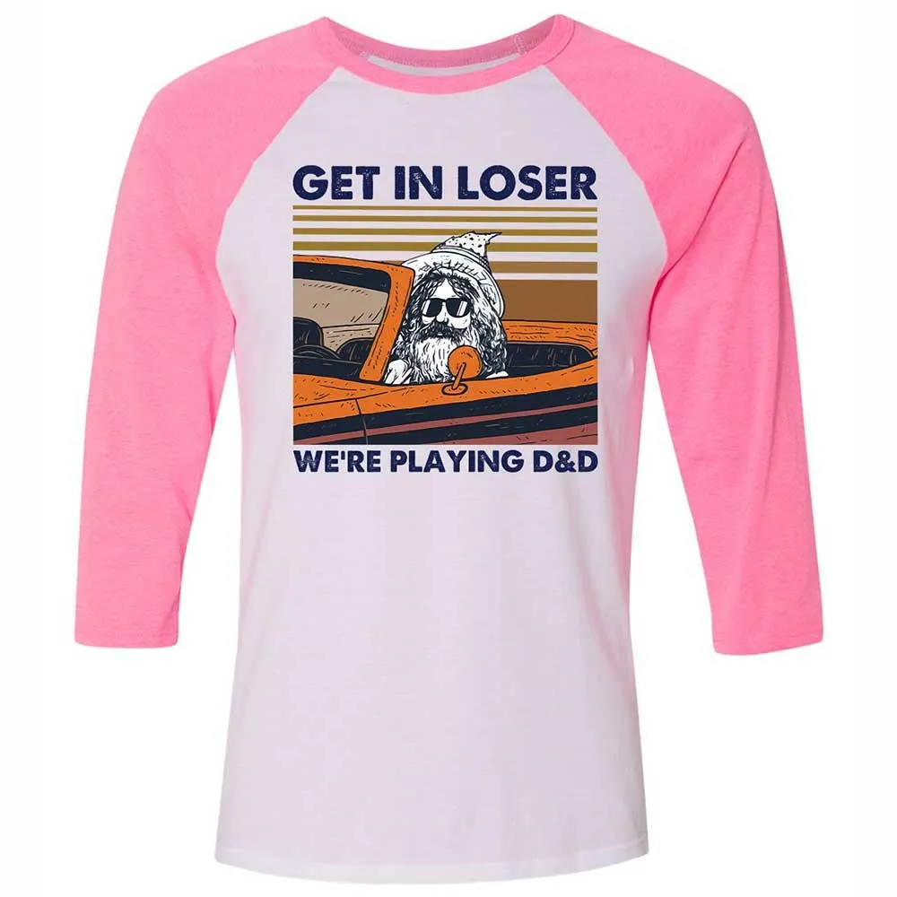 Get in Loser Unisex 3/4 Baseball Tee - White/Neon Pink - 12