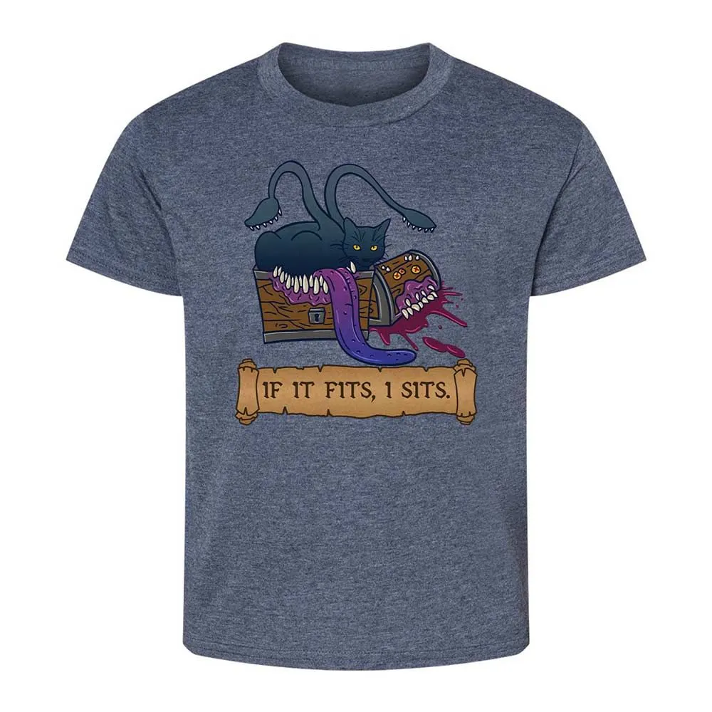 If It Fits I Sits Kids T-Shirt - Heather Navy - 15