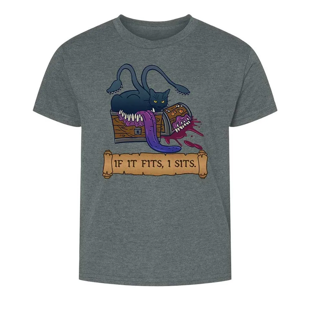 If It Fits I Sits Kids T-Shirt - Dark Heather - 16