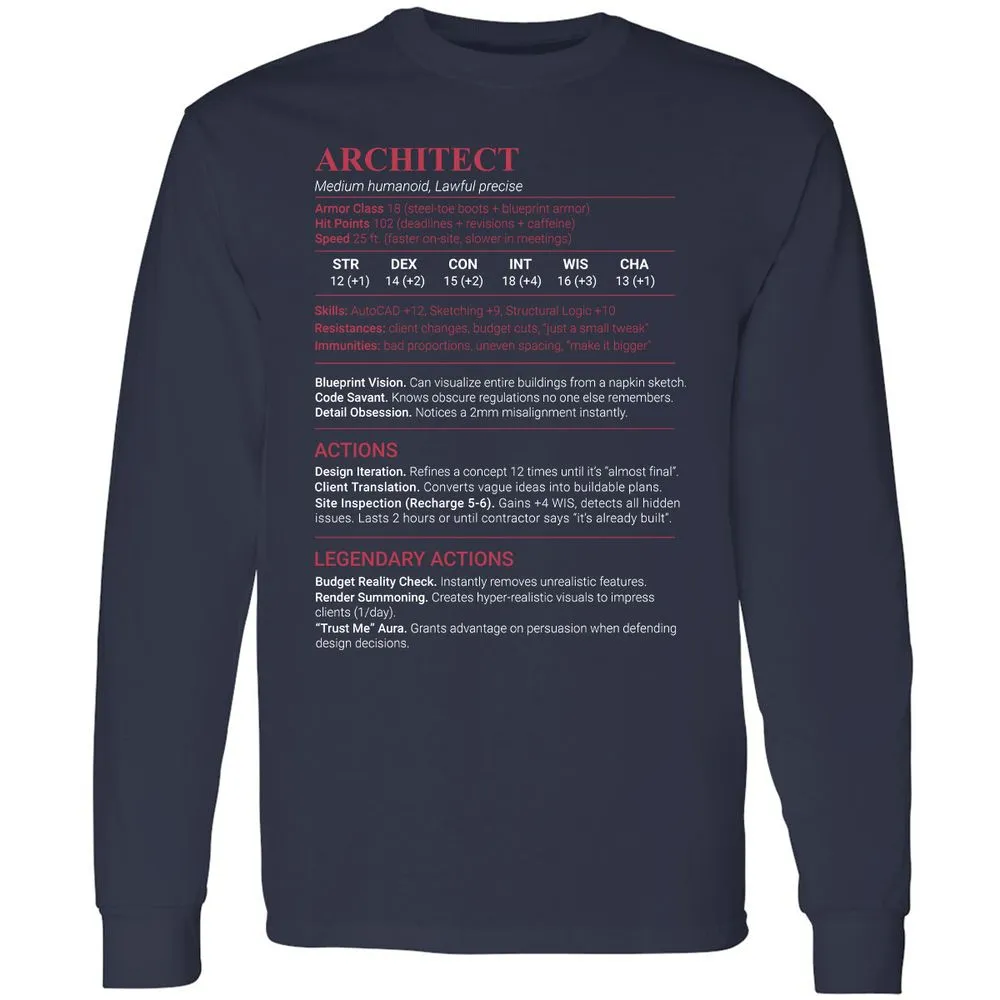 Architect Stats Long Sleeve T-Shirt - Navy - 2