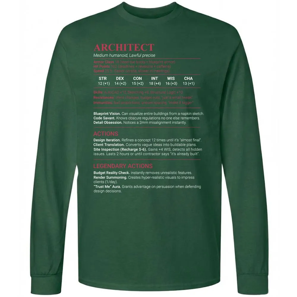 Architect Stats Long Sleeve T-Shirt - Forest Green - 4