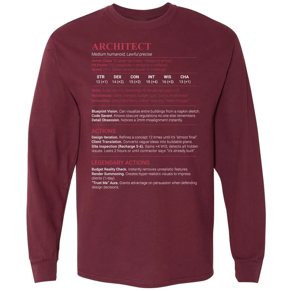 Architect Stats Long Sleeve T-Shirt - Maroon - 6