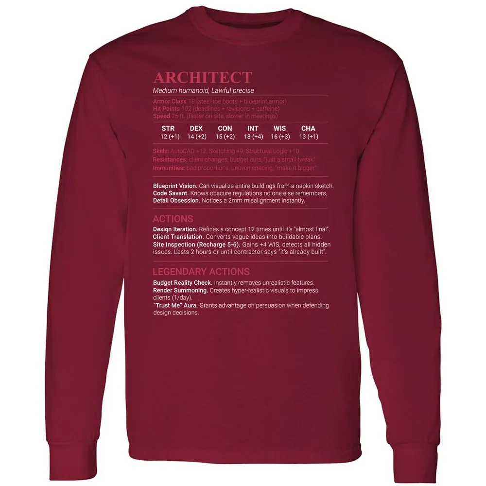 Architect Stats Long Sleeve T-Shirt - Cardinal Red - 7