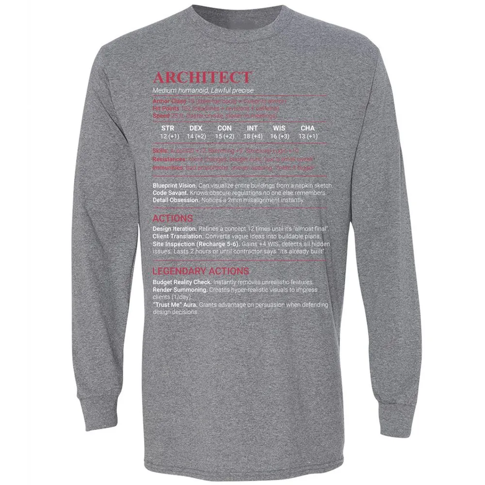 Architect Stats Long Sleeve T-Shirt - Graphite Heather - 8