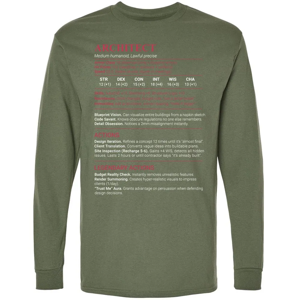Architect Stats Long Sleeve T-Shirt - Military Green - 9